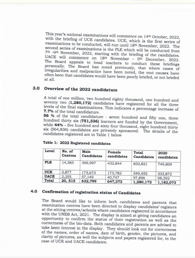 UNEB Official Released Examination Time Table 2023/2024